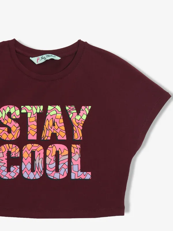 JUST CLOTHES printed wine cotton crop top