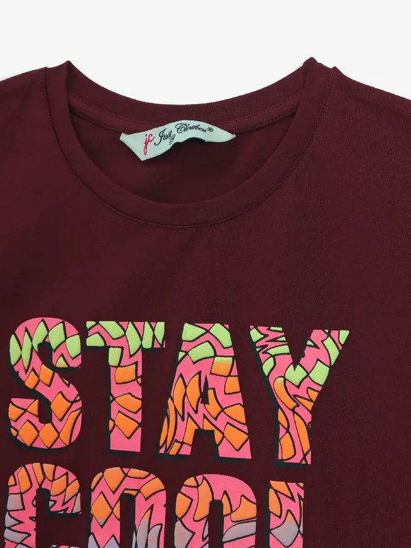 JUST CLOTHES printed wine cotton crop top