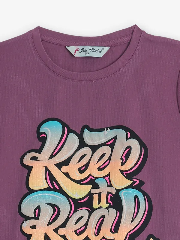 JUST CLOTHES purple printed cotton t-shirt