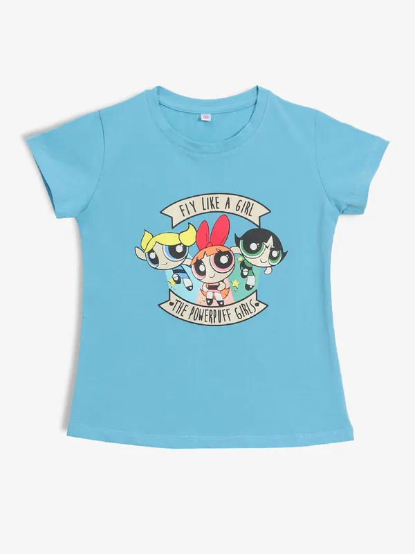 JUST CLOTHES sky blue printed cotton t-shirt