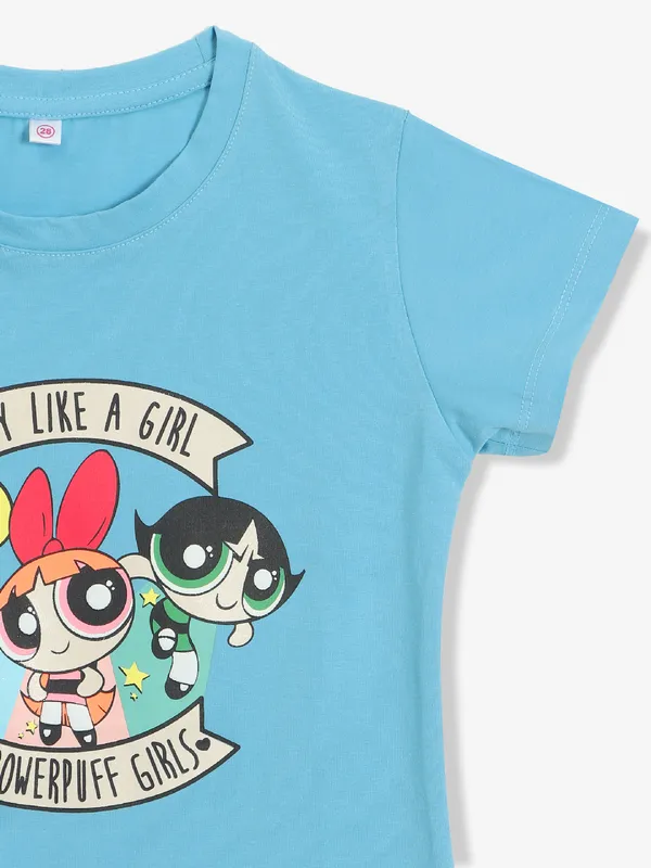 JUST CLOTHES sky blue printed cotton t-shirt