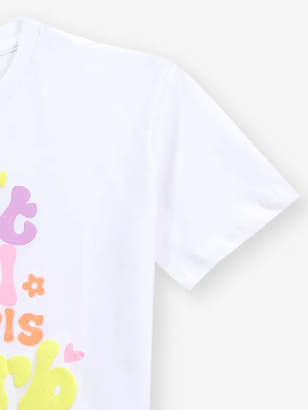 JUST CLOTHES white printed crop top