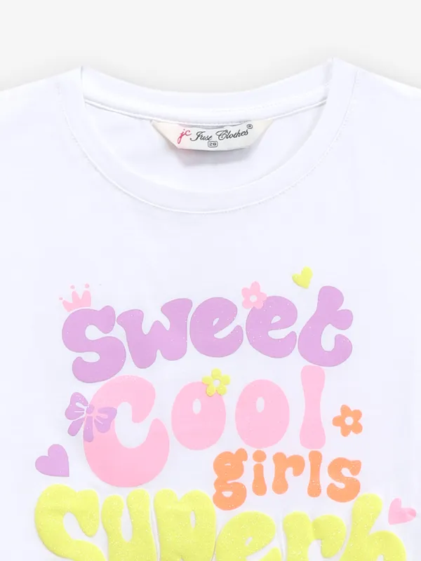 JUST CLOTHES white printed crop top