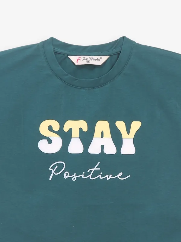 JUST CLOTHS bottle green cotton crop top