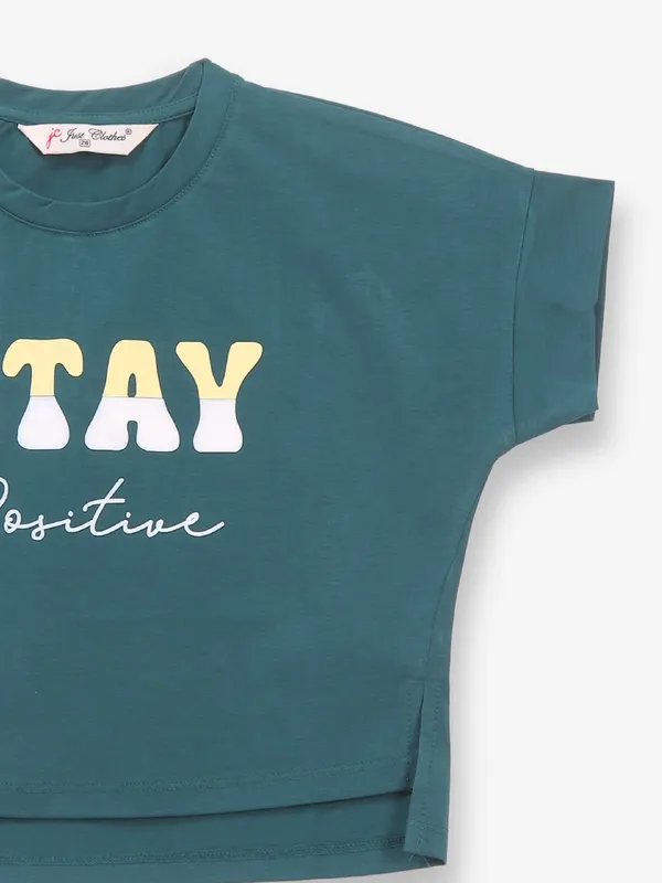 JUST CLOTHS bottle green cotton crop top