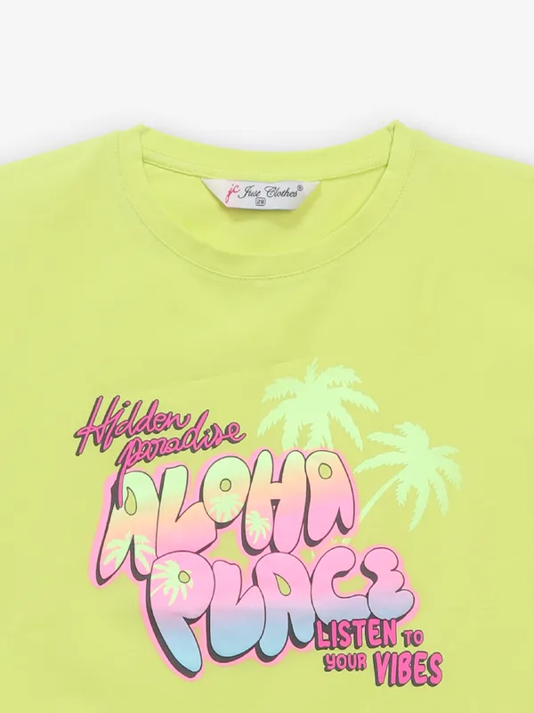 JUST CLOTHS lemon yellow printed crop top