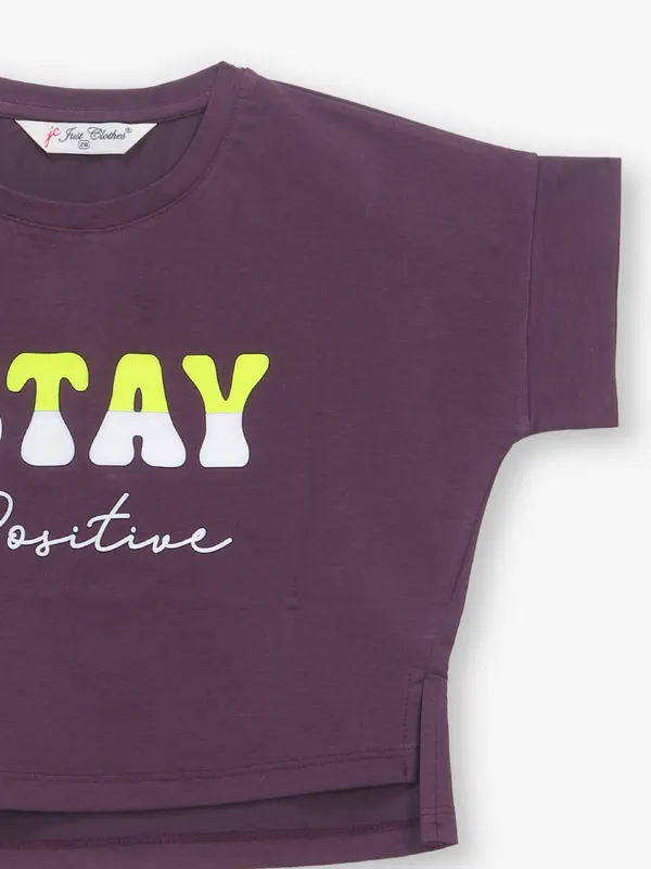 JUST CLOTHS wine cotton printed crop top