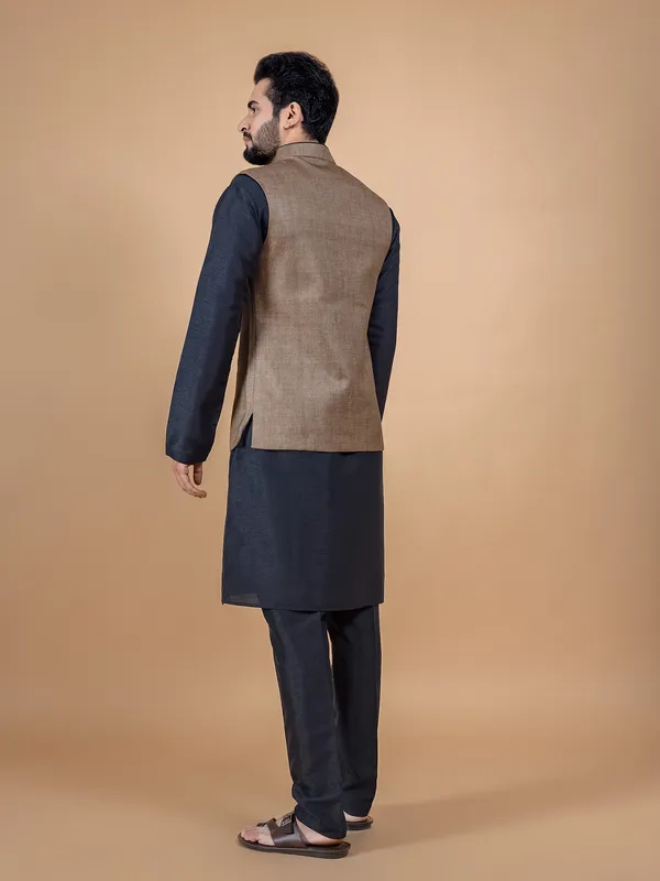 Jute silk brown waistcoat set