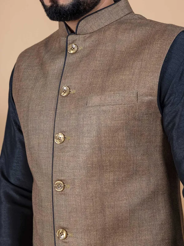 Jute silk brown waistcoat set