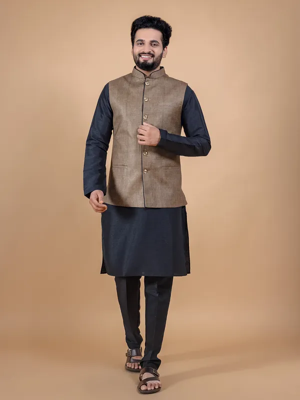 Jute silk brown waistcoat set