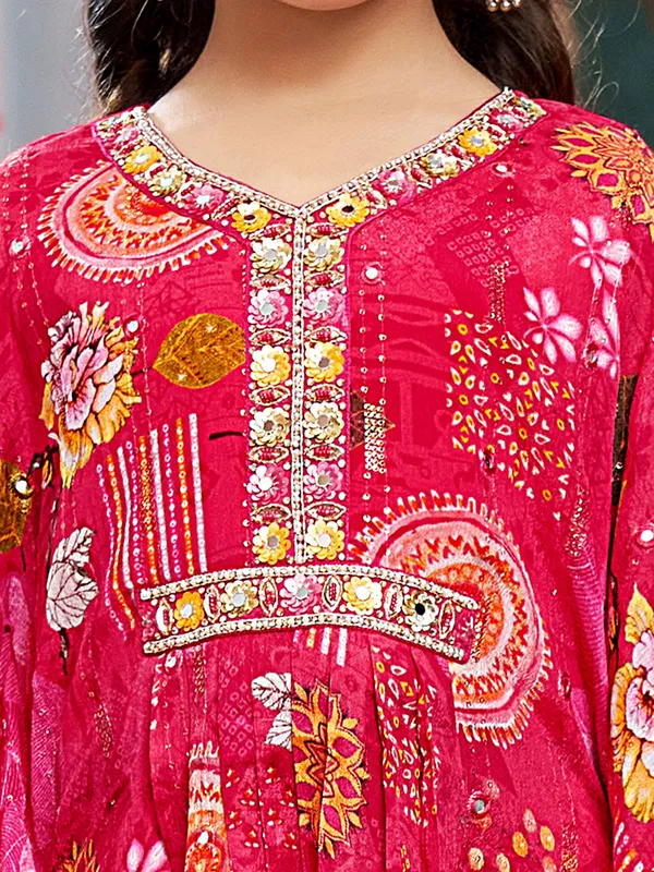 Kaftan style pink silk sharara salwar suit