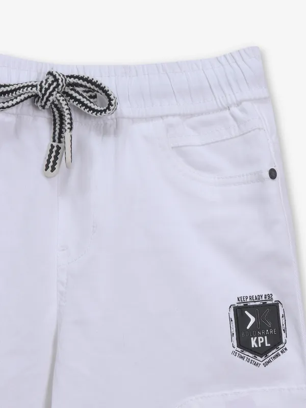 KEPEL white solid cargo fit jeans