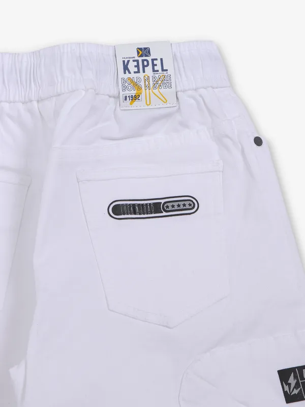 KEPEL white solid cargo fit jeans