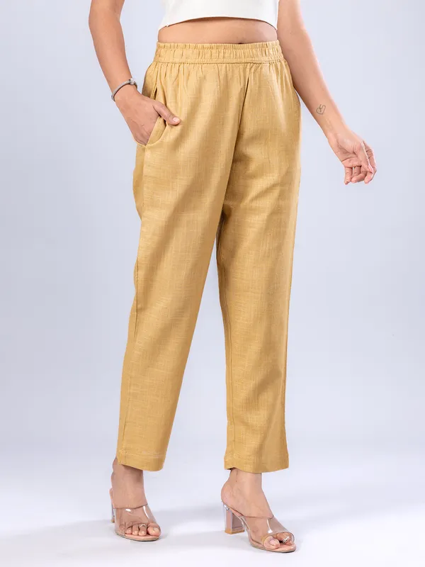 Khakhi linen cotton women pant