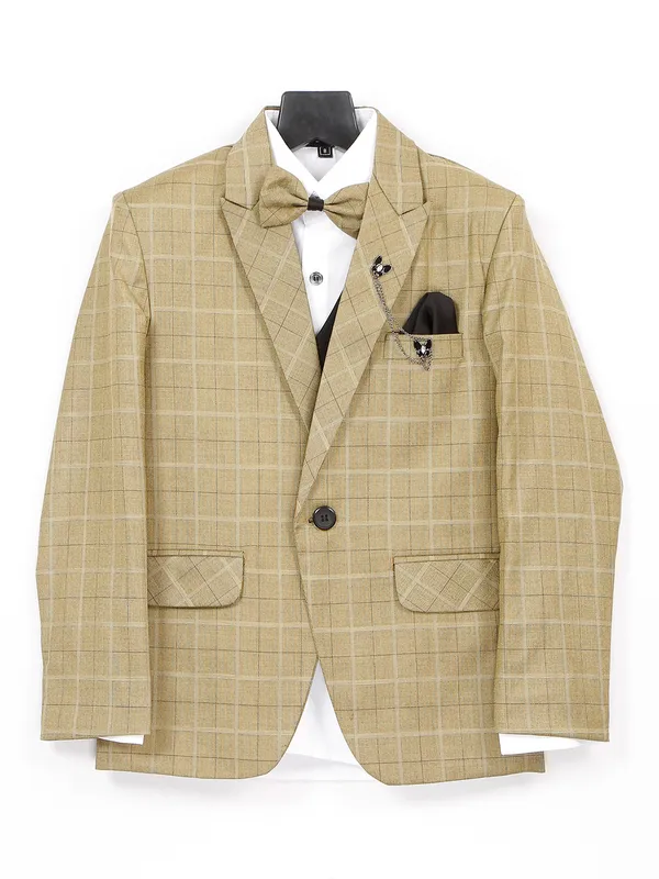 Khaki checks terry rayon coat suit