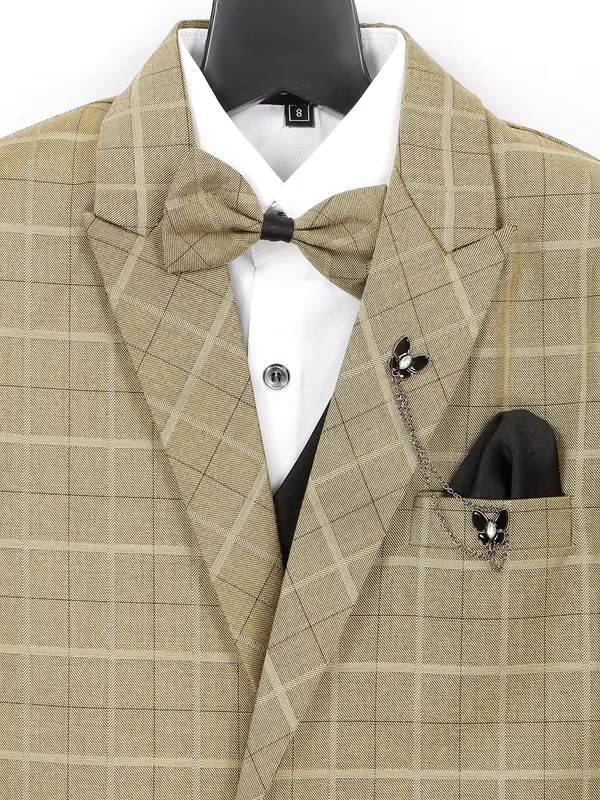 Khaki checks terry rayon coat suit