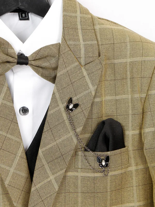Khaki checks terry rayon coat suit