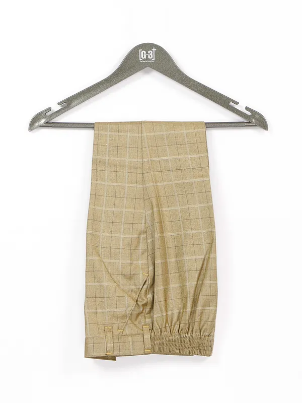 Khaki checks terry rayon coat suit