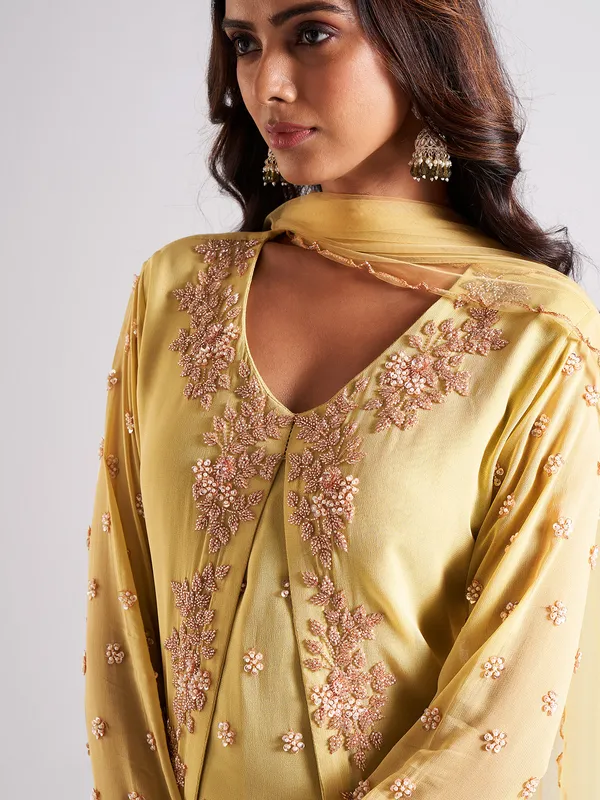 Khaki georgette palazzo salwar suit