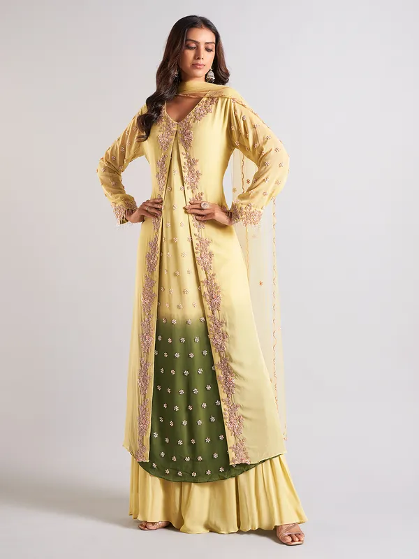 Khaki georgette palazzo salwar suit