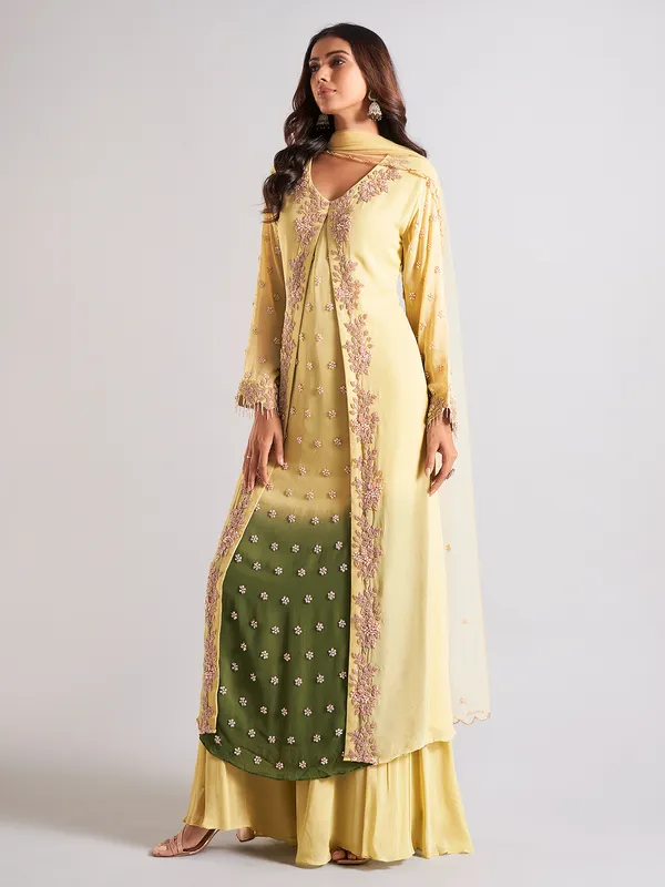 Khaki georgette palazzo salwar suit