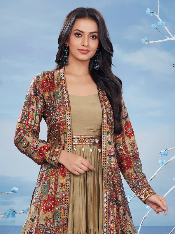 Khaki jacket style anarkali salwar suit