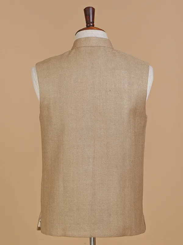 Khaki plain silk waistcoat