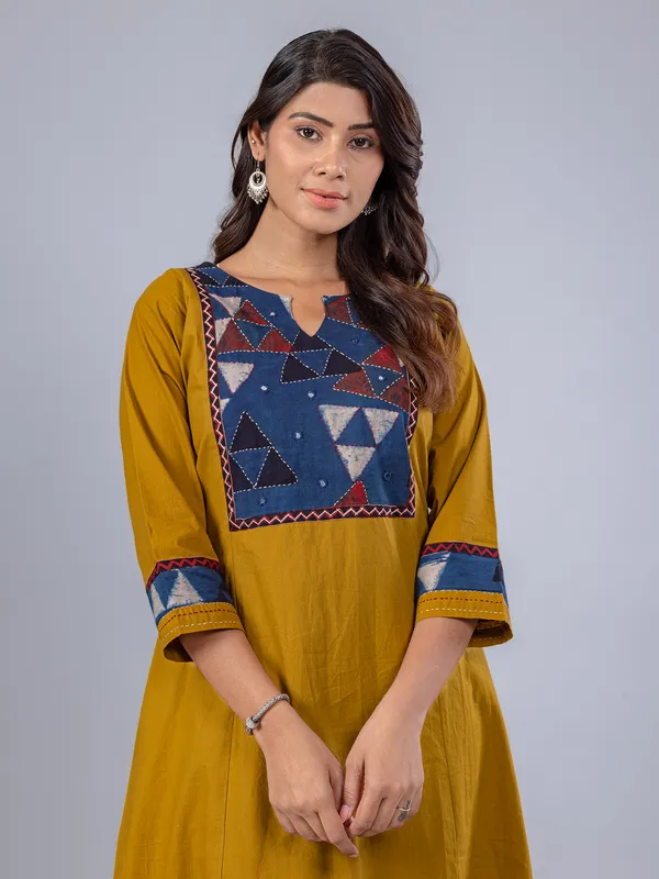 Khaki printed cotton kurti