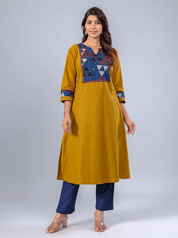 Khaki printed cotton kurti