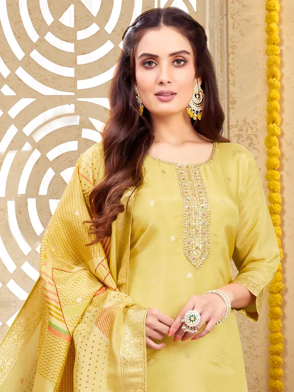 Khaki satin festive salwar suit