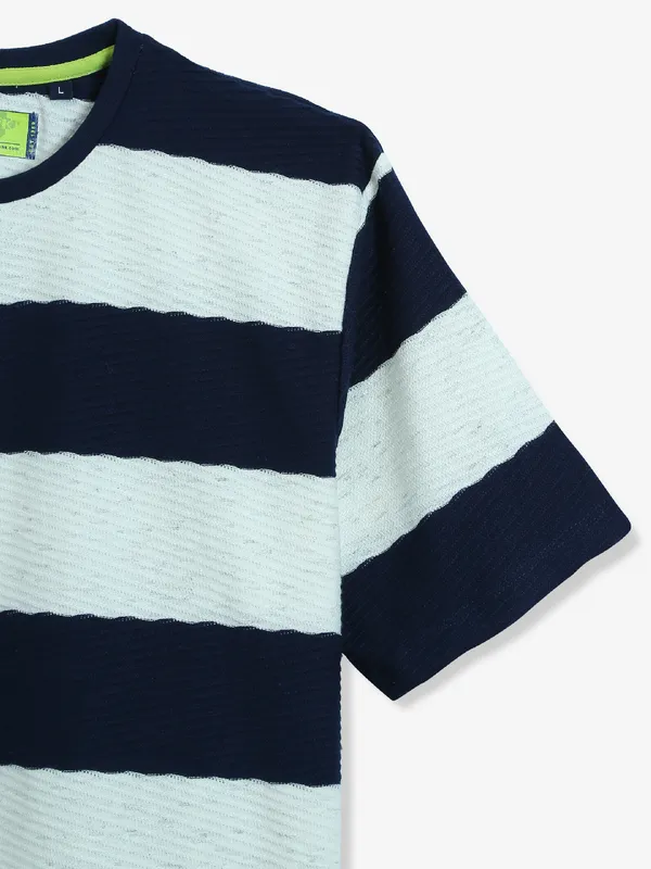 KILEER navy and white stripe cotton t-shirt