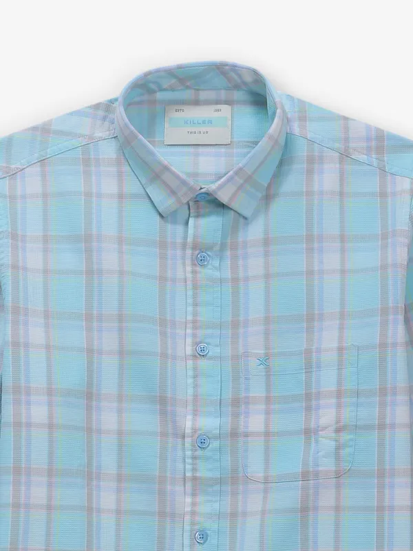 KILLER aqua checks cotton casual shirt