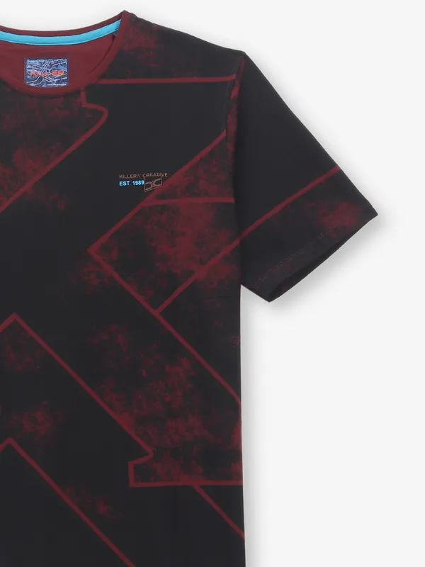 KILLER black printed casual cotton slim fit t-shirt
