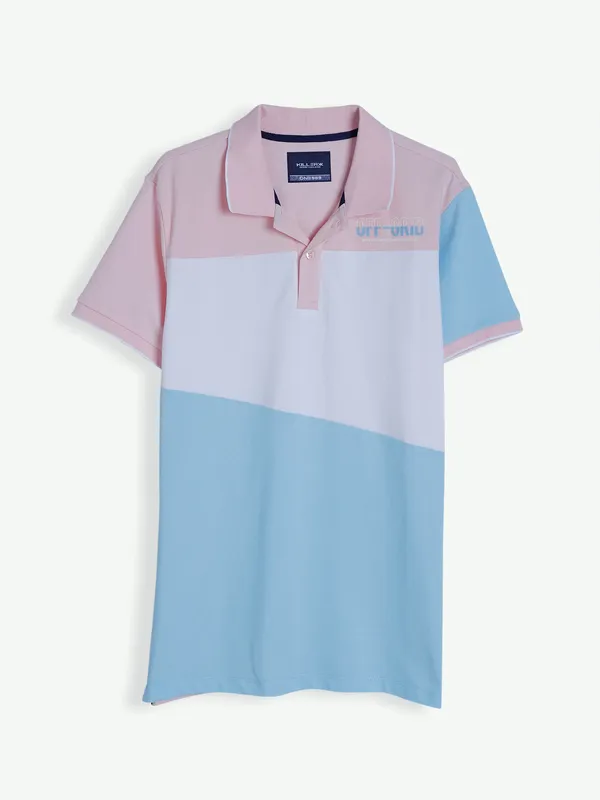Killer blue color block polo t shirt