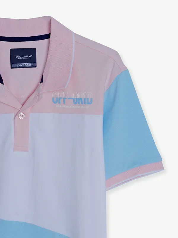 Killer blue color block polo t shirt