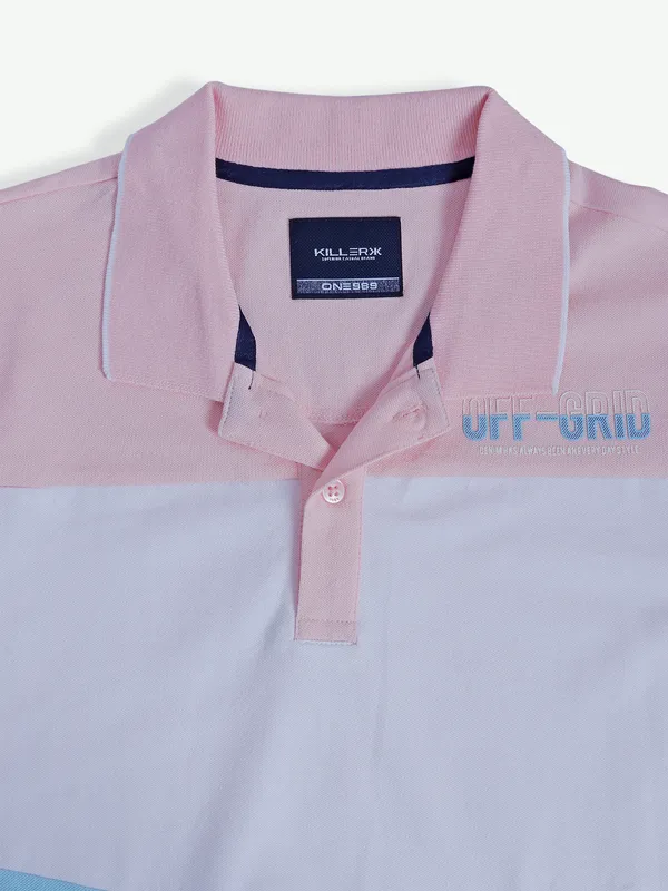 Killer blue color block polo t shirt