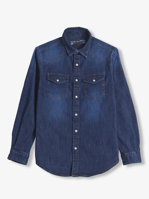 KILLER BOYS dark blue washed denim shirt