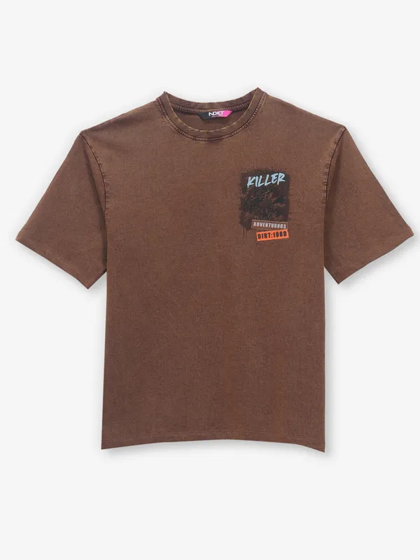 KILLER brown cotton brand name t-shirt