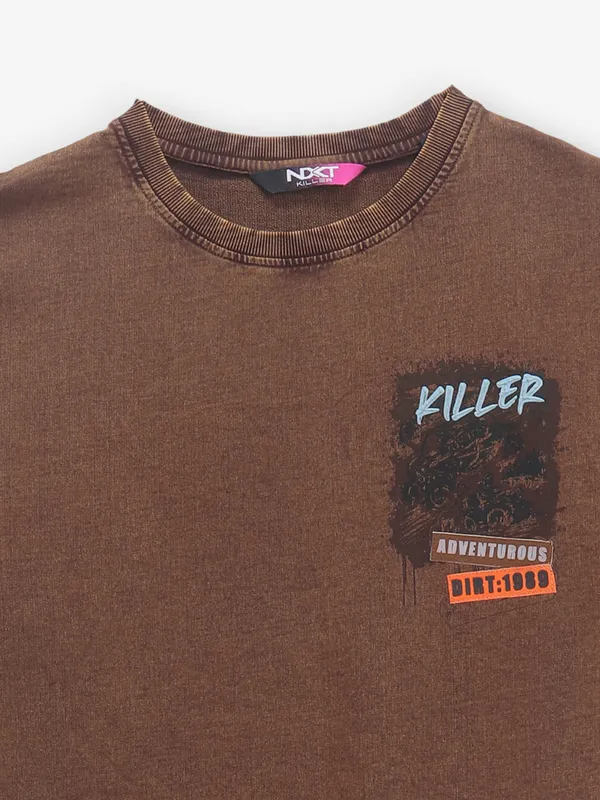 KILLER brown cotton brand name t-shirt