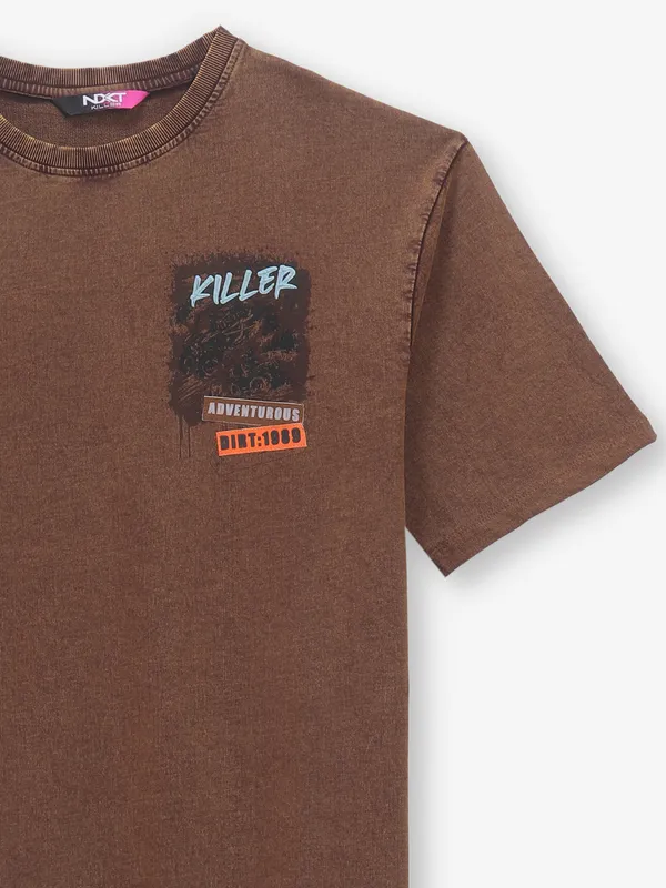 KILLER brown cotton brand name t-shirt