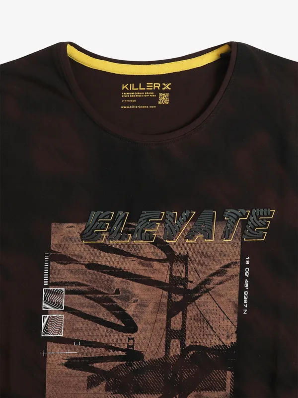 KILLER brown cotton printed t-shirt