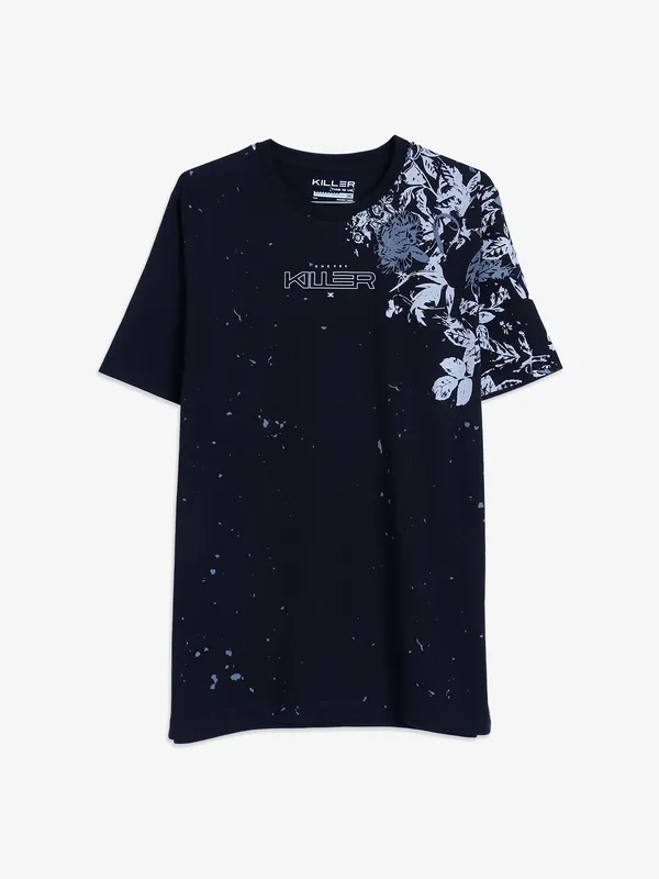 Killer cotton black t shirt for casual in printed