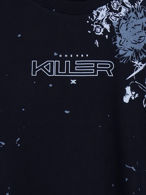 Killer cotton black t shirt for casual in printed