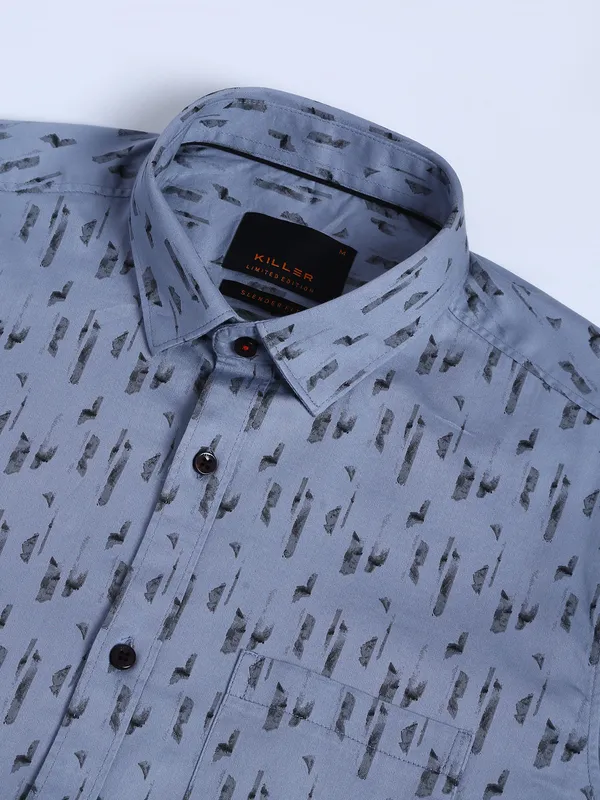 Killer cotton full sleeves grey printed shirt