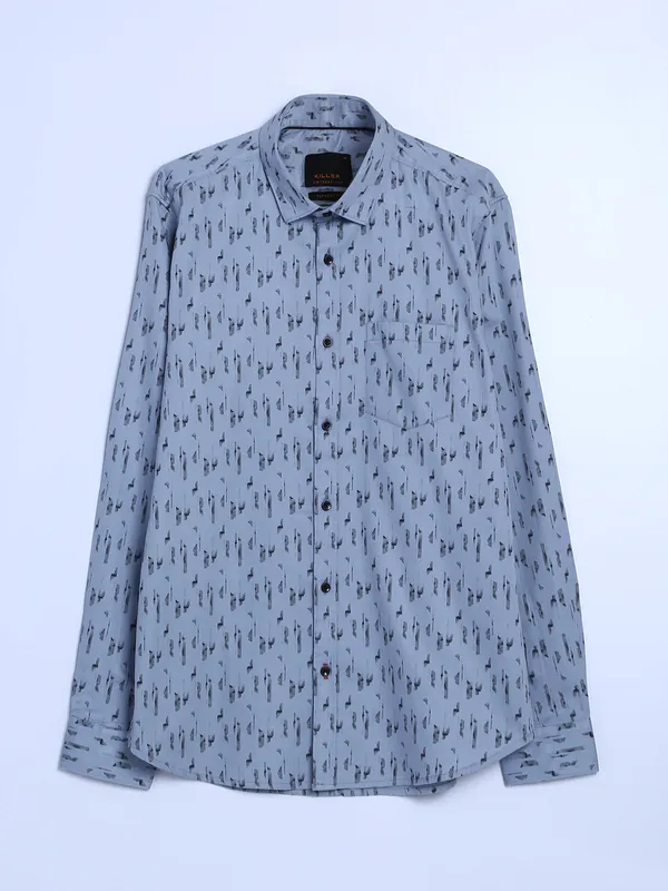 Killer cotton full sleeves grey printed shirt