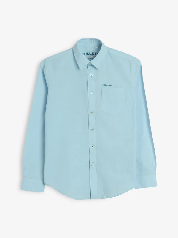 KILLER cotton plain sky blue shirt
