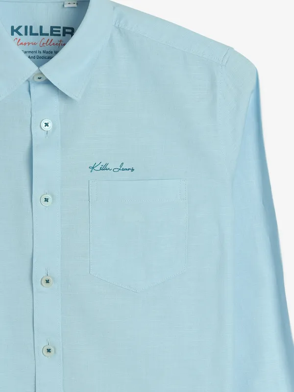 KILLER cotton plain sky blue shirt
