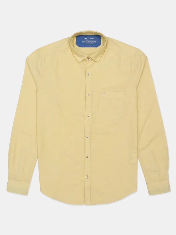Killer cotton solid yellow casual shirt
