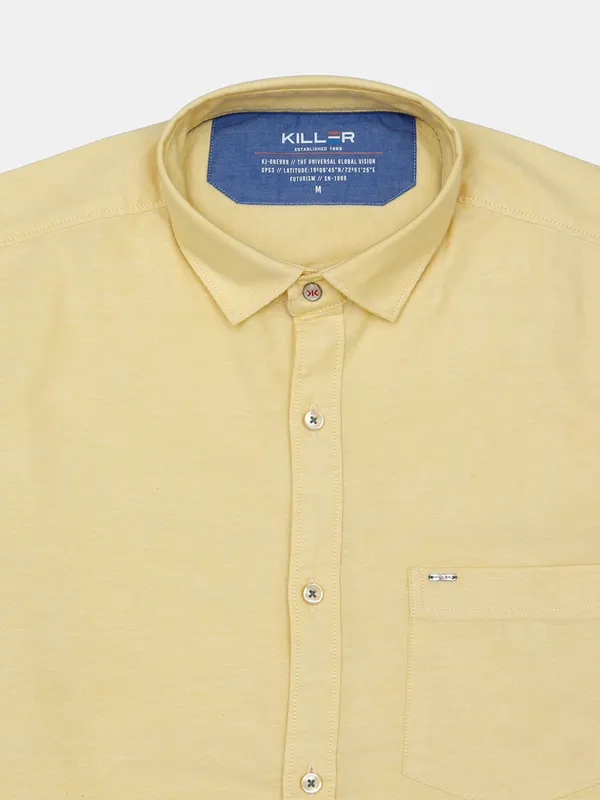 Killer cotton solid yellow casual shirt
