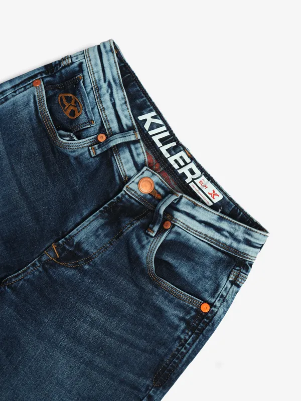 KILLER dark blue slim fit washed jeans